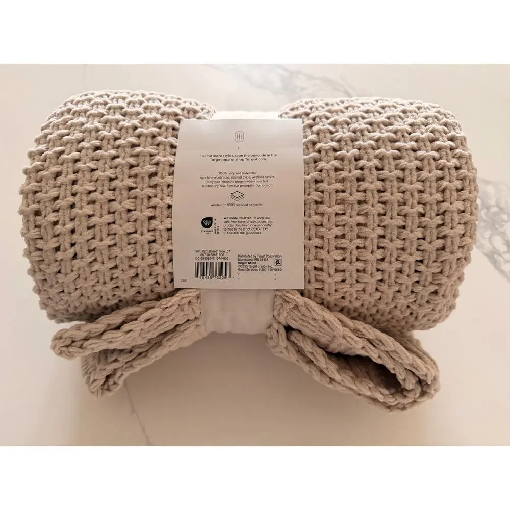 Threshold Chunky Knit Throw Blanket Cream Beige 50x60 Recycled Polyester NWT
